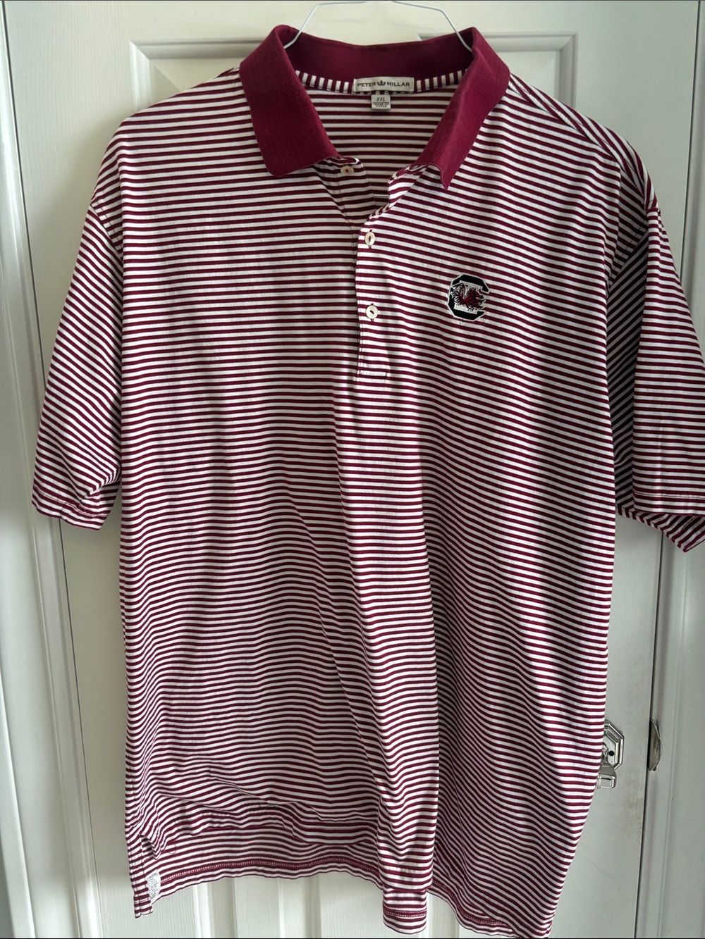 Peter Millar South Carolina Gamecocks Striped Polo Shirt - Garnet/White